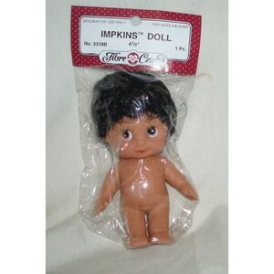 Fibre Craft 4-1/2" Black‎ Hair Impkins Doll - New - Vintage